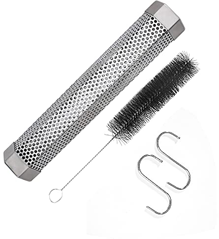 Pellet-Räucherrohr, 30,5 cm, Edelstahl, tragbar, sechseckig, zum Grillen von Fleisch, Grillen im Freien, Küche, Kochen, mit Bürste, 2 Haken, für Elektro-, Gas-, Holzkohlegrills