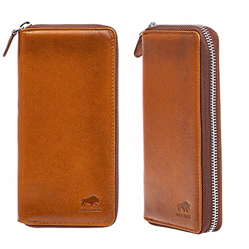 Solo Pelle Universal Wallet passend für Apple iPhone 11 bis 16 Pro Max und Geräte bis 7,1 Zoll Reiseetui I Geldbörse aus echtem Leder (Cognac Braun Effekt) Maß: 8,8cm x 18cm x 2,3cm