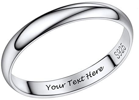 PROSILVER Herren personalisierte Verlobungsring Ehering Silber 925 Ring Größe 59 3mm glänzender Silberring Trauring Memoirering Ewigkeitsring Schmuck für Hochzeit Verlobung