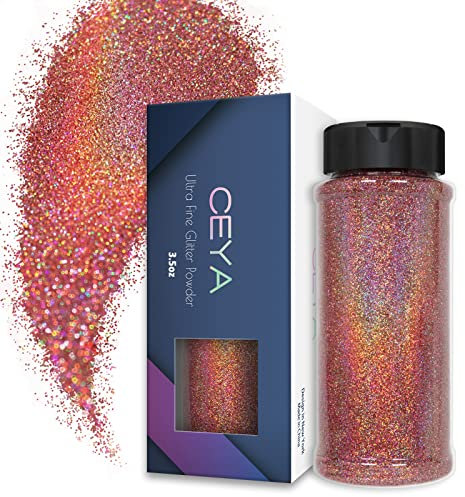 Ceya 3.5oz/ 100g Ultra Fine Glitter Powder Laser Pink Mauve Holographic Glitter 1/128” 0.008” 0.2mm for Slime Epoxy Resin Craft Tumbler Jewelry Nail Art Festival Makeup Scrapbook Painting Wedding Card