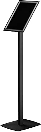 EUROPEL Infoständer schwarz auf 90cm hoch Ständerfuß, Metallsockel 320x245mm, 4mm dick, A4 Aluminium Klapprahmen, Blendfreie Schutzfolie, Anwendung Hoch- oder Querformat