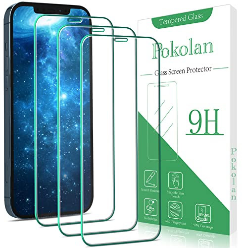 Pokolan 3 Pack Screen Protector for iPhone 12, iPhone 12 Pro Tempered Glass, 9H Hardness, HD Clear, Case Friendly, Bubble Free, Anti Scratch, Ultra Resistant