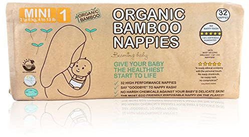 Beaming Baby Bio-Bambuswindeln (Größe 1 Mini) - für 2-6 kg - 11 Packungen mit 32 Windeln