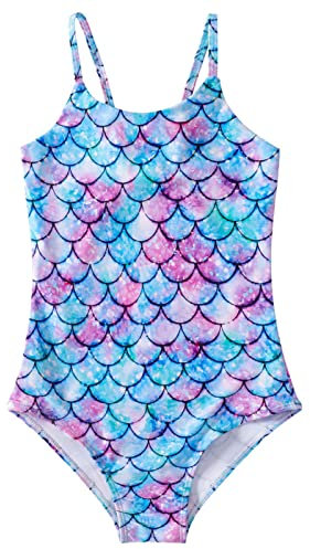 Xumplo Maillot de bain une pièce pour fille Motif sirène 2-12 ans, Sirène bleue., 6-7 ans