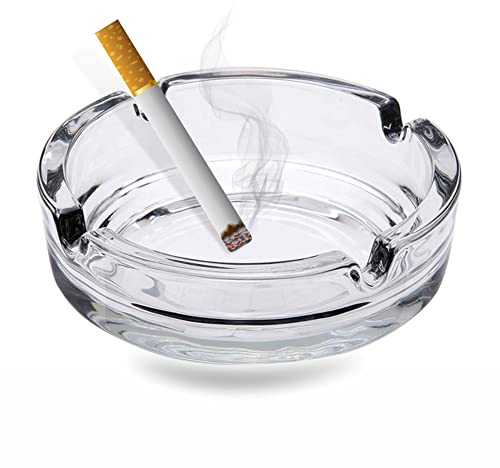 Glass Ashtrays For Cigarettes Round Outdoor Solid Simple And Practical Transparent Portable Decorative Modern Ashtray For Home Office Indoor Outdoor Pubs Patio Use (Pack Of 1)