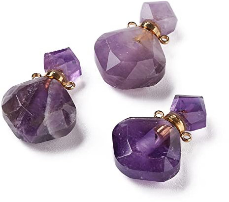 Bestewelry 1 x facettierter Rhombus-Naturstein, Amethyst, Parfümflasche, Anhänger für Halskette, Reiki-Diffusor, Flasche, Charm, Schmuck, Kapazität: ca. 2 ml