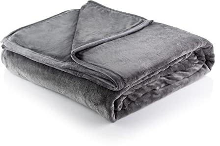 Minky Super Soft Luxury Throw Blanket - Machine Washable Blankets, Multipurpose, Plush Lightweight Throw for Sofa, Bed & Couch, Bedroom Accessories, King 215cm x 225cm (Grey)