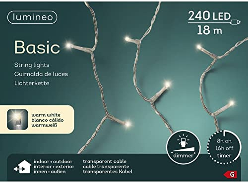 Lumineo Lichterkette Basic warm weiß - 240 LED's - 18 Meter - transparentes Kabel - Indoor & Outdoor - Timer - dimmbar - IP44