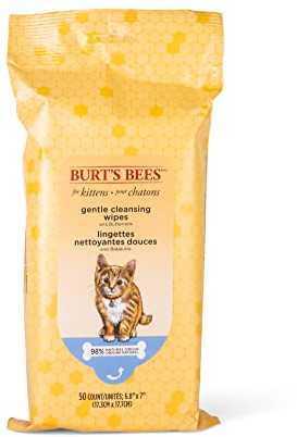 Burt's Bees for Pets Kitten Grooming Wipes with Buttermilk and Honey, Waterless Cat Bath Wipes for Face, Paws, Tail and Coat Cleaning, Gentle Bath Alternative for Indoor Felines, 50 Count