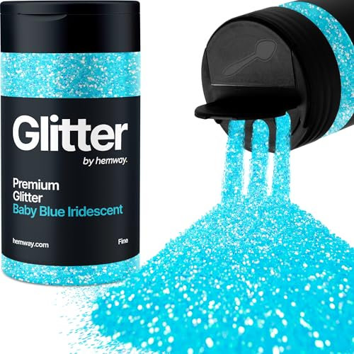 Hemway Premium Glitter Shaker - Baby Blue Iridescent | 130g Fine Metallic Flake Sequins for Resin & Epoxy Crafts | Craft Supplies for Tumblers, Festival, Hair, Face, Body, Eye & Nail Art