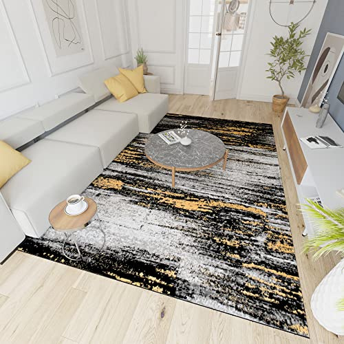 Mazovia Modern Teppich - Kurzflor - Teppich für Wohnzimmer, Schlafzimmer, Esszimmer - ÖKO-TEX Wohnzimmerteppich, Robust und pflegeleicht, Niedrige Florhöhe - Grau Gelb 140 x 200 cm