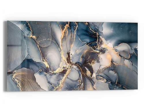 DEQORI Glasbild Echtglas | Motiv Marmor-Farbspiel mit Gold | horizontal einteilig 60x30 cm | schöne Dekoration | Wandbild für Wohnzimmer, Schlafzimmer, Flur & Küche | moderne Wanddeko