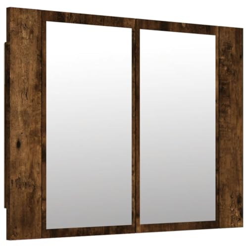 vidaXL LED Spiegelschrank, Badezimmerspiegel mit Beleuchtung Lichtfarbe Einstellbar, Badschrank mit viel Stauraum, Räuchereiche Holzwerkstoff