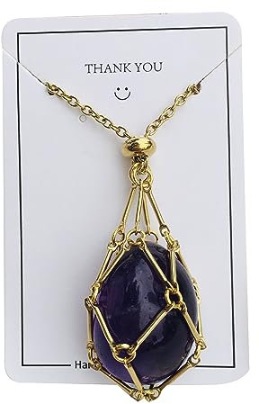BOSONS Collier porte-pierre en cristal, collier pendentif en cristal de poche en filet creux en acier inoxydable (Gold,Green)