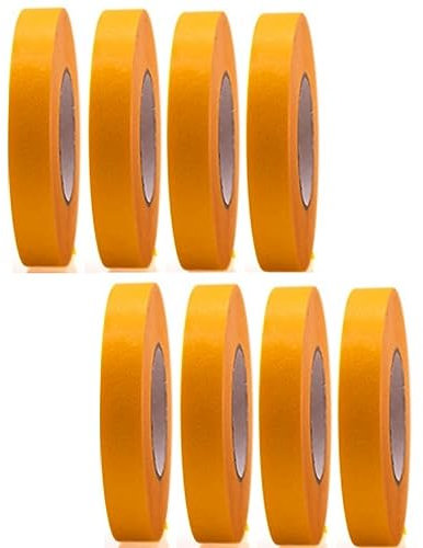 8 Rollen Profi Goldband Klebeband 50 m x 20 mm - Malerband Gold Kreppband - Abdeckband für Maler und Lackierer - Krepp für Innen und Außen - Malerkrepp - Vielseitiges Klebeband für Malerarbeiten