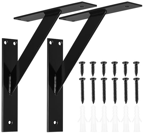 2 Stk Regalhalterung, Regalwinkel, Regalhalter, Regalträger, Wandregal Halterung, Wandhalterung schwarz Metall für Regalbrett Küche Badezimmer - 150mm