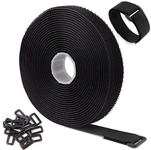 WSZJINB 5m x 2.5cm Klettband mit 25 Schnalle, Freie Schnittlänge Klett Kabelbinder Wiederverschließbar, Kabel Klettbinder Klettverschluss Band Schwarz