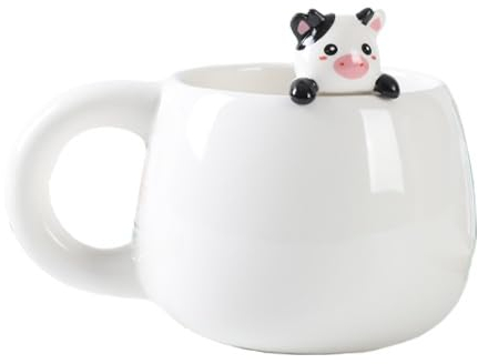 I-TOTAL® - Taza de cerámica con animales de cerámica en el borde, taza para té o café (COW) 450 ml