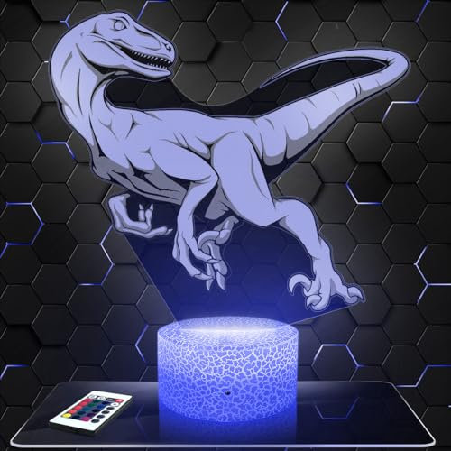 Lampephoto.fr Kinder-Nachtlicht Raptor Dinosaurier Kinderzimmerdekoration. idee für Jungen im Alter von 4, 5, 6, 7, 8, 9, 10 Jahren. Raptor Dinosaurier Nachttischlampe.