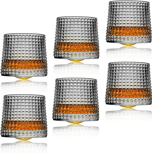 Sthrucrack Set di 2 bicchieri da whisky rotabili a decompressione, stile antico, per rum scozzese Bourbon (confezione da 6 a scacchi, 180 ml), AG1306