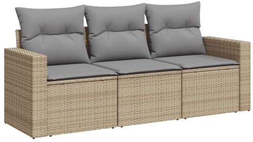 vidaXL Garten Sofa Garnitur 3-TLG., Gartenmöbel Set mit Kissen Stauraum, Sitzgruppe für Garten Terrasse, Modular Gartensofa Lounge, Beige Poly Rattan
