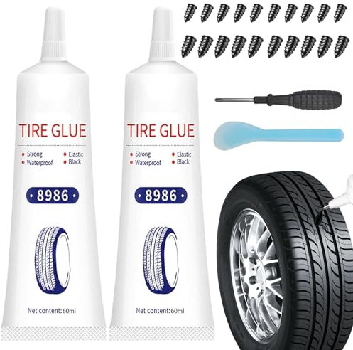 EIGTWEN 120ml Tire Repair Glue, 20pcs Tire Repair Rubber Nails for Sidewall Bonding or Air Leakage of Tires, for Car, Motorcycle, Tractor, Truck, All Terrain Vehicle Tire Nail Repair Kit Glue