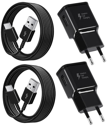 2-Pack Chargeur Rapide et Câble USB Type C pour Samsung Galaxy A15 A14 A13 A04s A05s A71 A55 A54 A53 A42 A35 A34 A33 A25 A23 M53 M34 M13 S8 S9 S10 S20 S21 Plus, Chargeur USB C Tablette Telephone