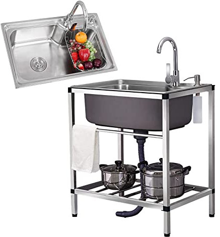 spülbecken kücheProfessionelle Gartenspüle mit Wasserhahn, Edelstahlspüle für den Außenbereich, Innenbereich, gewerbliche Küche, Tauchbecken, verstellbare Füße, Wasserhahn, Spüle für Garage,