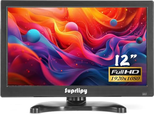 Suprlipy 12 pollici FHD Small IPS Monitor LCD Display 1920 x 1080 60 Hz 16:19 con ingresso BNC VGA AV Altoparlante incorporato per telecamera di sicurezza CCTV DVR PC STB console di gioco