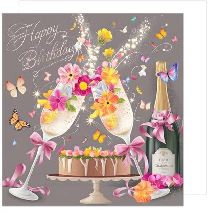 Edition Seidel Premium quadratische Geburtstagskarte mit Umschlag. Glückwunschkarte Happy Birthday Billet Karte für Frau Freundin Sektgläser Schmetterlinge anstoßen (GQ287 SW024)