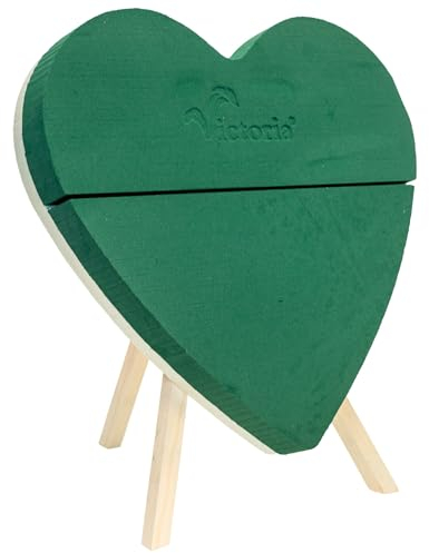 Creativery Nass Steckschaum Herz 30x26x6cm mit Holzständer H.32cm - für Profi Floristen & Hobby Bastler - Frischblumen Steckschwamm - Blumen Steckmasse - Floristik Zubehör & Floristikbedarf - Grün