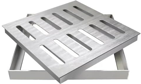 Abflussgitter aus Edelstahl 304 mit Rahmen,Quadratische Kanalgitter Gitter Regenwasserbrunnenabdeckung Abfluss,Garagen-Bodenablaufsieb, Gartenrinnen-Entwässerungsauffangbecken(150 * 150 * 20mm)
