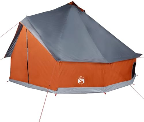 vidaXL Tipi Familienzelt 12 Personen, Campingzelt mit Netzwände, Wasserdicht Tipizelt mit E-Anschluss, Gartenzelt, Grau Orange 185T Polyester