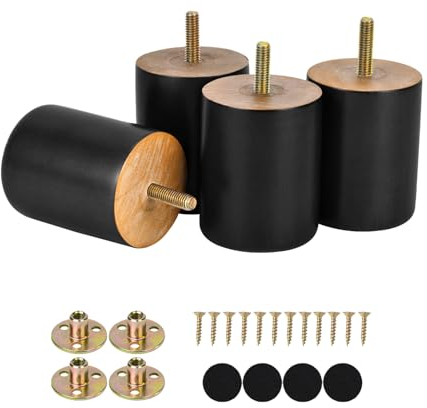 Maricome Lot de 4 pieds de rechange ronds en bois massif de 7,6 cm, adaptés pour canapé, commode, ottoman, armoire, chaise, à visser