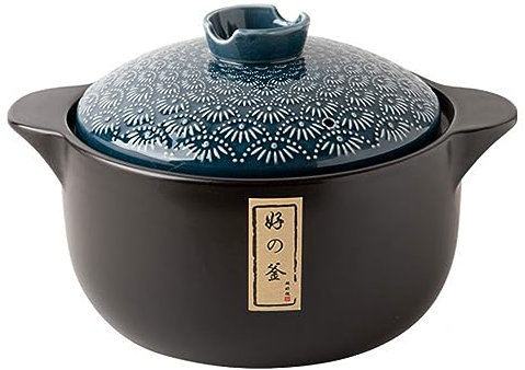 Japanese Ceramic Black Casserole Clay Pot with Lid - Heat-Resistant Stockpot for Home Cooking, Stew Pot for Dinner and Party