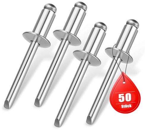 50 rivetti ciechi 4,8 x 12 mm, in acciaio inox A2 V2A con estremità aperta, rivetti in acciaio, rivetti ciechi in acciaio