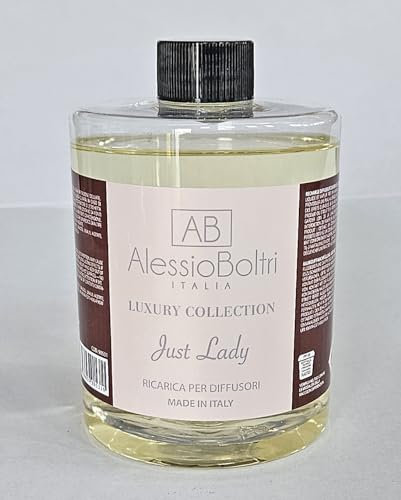 AB Alessio Boltri - Ricarica per diffusori Luxury 500 ml, profumazione Just Lady. Fragranza fiorita, legnosa, fruttata, Fresca