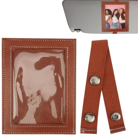 Visier Fotorahmen - Fotohalter für Auto | PU Leder Auto Fotorahmen | Auto Visier Fotorahmen | Vatertag Auto Bilderhalter Dekorativer Bilderrahmen für Papa, Opa