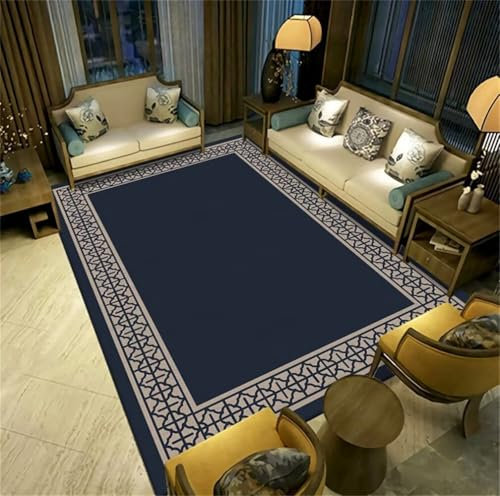 Xiaosua Kleiner Teppich50x80CM Teppiche Fürs Kinderzimmer babyzimmer Teppich Rutschfester und schmutzabweisender mit klassischem geometrischem Muster Blau