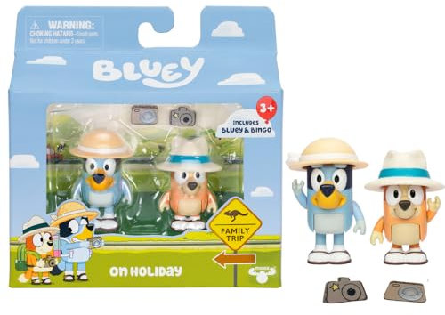 Giochi Preziosi Bluey - Bluey und Bingo, beweglich, Figuren zwischen 5 und 7 cm Höhe mit Zubehör, Thema Familienreisen, für Kinder ab 3 Jahren