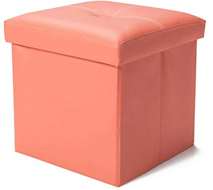 Ottoman Chair Stool Storage Ottoman Pouffe Stool,Foldable Toy Chest Footstools Boxes,DVD Storage,Shoes Chests Folding Faux Leather Small Seat (Color : Pink)