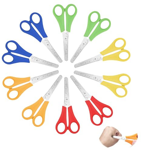 Newpop 10 Stück Kinderschere Set, Schere Schule 1. Klasse, Bastelschere Kinder, Kinderscheren, Schere mit Stumpfer Spitze, Lernschere mit Skala, Abgerundete Spitzen Scheren Kinder(13 cm, 5 Farben)
