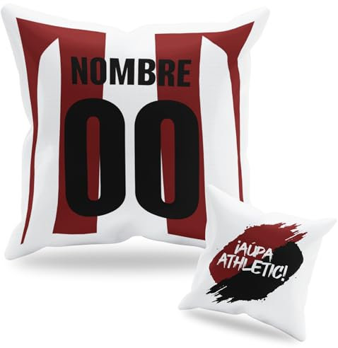 Cojín Personalizado Fútbol - Diseño Doble Cara con Relleno Incluido - Regalo Original Aficionados del Fútbol - Regalo Camiseta Equipo Fútbol - Apto para Lavadora (Bilbao, 40 x 40 cm)
