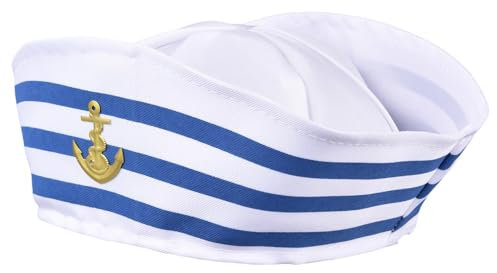 Lyricalist Navy Sailor Hat Costume - Captain's Hat Blue with White Sailor Hat, Sailor Hat Navy Costume Accessory, White Sailors Hats for Adults Captain Cap Sailor Costume Accessories