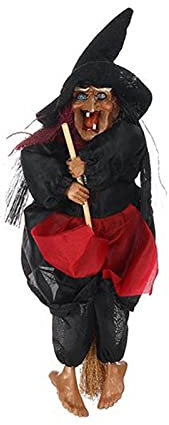 Halloween Hexen Ornament, animierte sprechende Hexe auf Besen Dekor, Augen und Soundaktivierung, hängende Spukhaus Requisite, Decoration Aesthetic Halloween, Wohnaccessoires & Deko