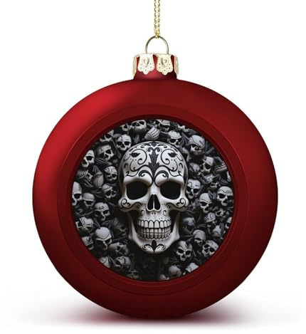 Weihnachtsbaumschmuck, schwarz-weiße Totenköpfe, Weihnachtskugel-Dekorationsset, Weihnachtsbaumschmuck für Urlaubsdekoration