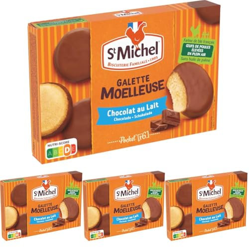 St Michel Galette Moelleuse au Chocolat au Lait - Format Pocket - Le paquet de 180g (Lot de 4)