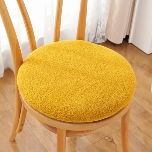 Plüsch-Stuhlkissen aus Lammwollimitat mit Reißverschluss, Winter Warm zu Halten rutschfeste Abnehmbar Waschbar Sitzkissen Rund, Stuhlauflage für Haus & Garten für Kinder und Erwachsene (Gelb, 30 cm)