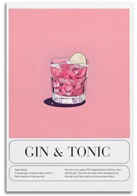 GJDYMX GIN & TONIC Poster Essen und Trinken Poster, dekorative Malerei, Leinwand, Wandposter und Kunstdruck, moderne Familienschlafzimmer-Dekoration, Poster, 20 x 30 cm