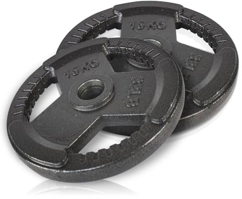 wuuhoo® Gusseisen Hantelscheiben Troy 30mm Bohrung, Langhantelgewichte 2er Set, Gewichte für 1 Zoll Hantelstangen, Hantelscheibe beschichtet (e) 2 x 15kg